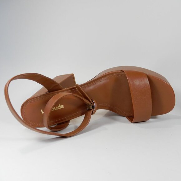 Larroude Dolly Block Heel Platform SANDALS Size 10 Brown Leather NEW $315 - Picture 12 of 16